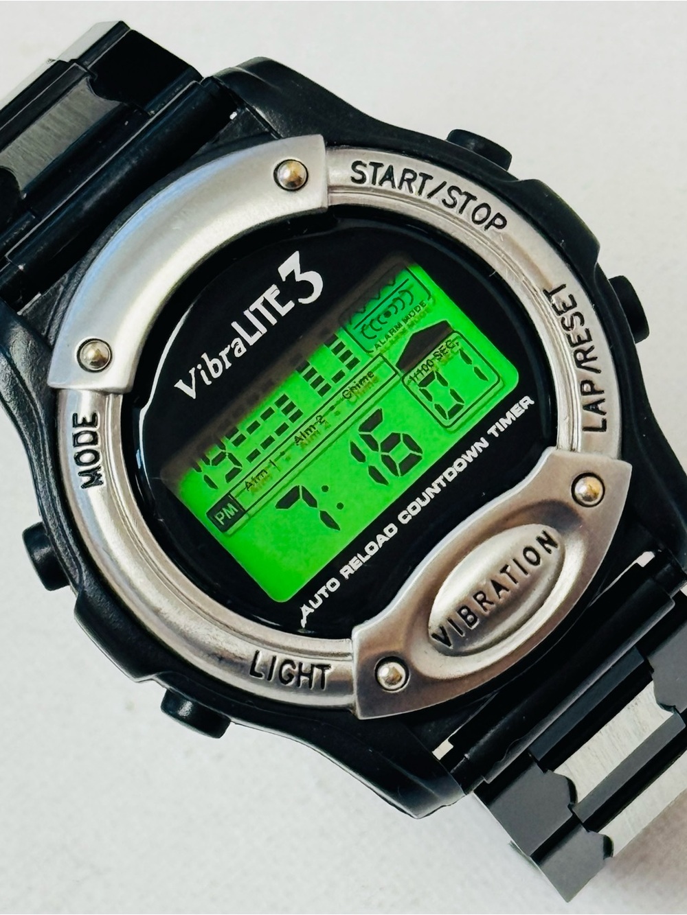 VibraLITE 3 Vibration Alarm Men's Digital Chrono Timer Watch 6.75" MAX Black